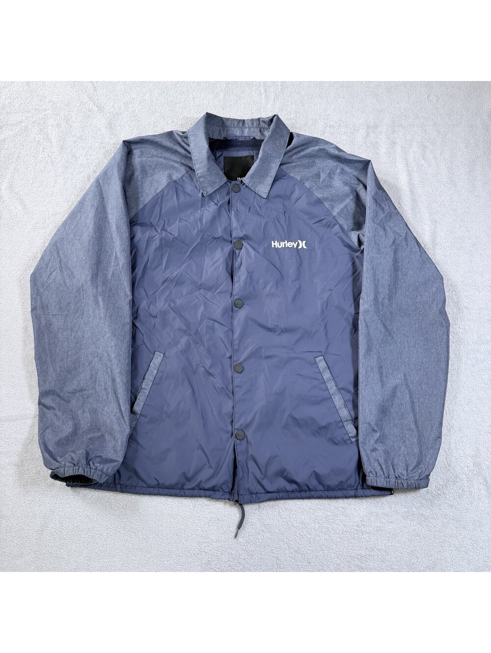 Hurley Windbreaker Jacket Mens Large Blue Navy Hooded Skateboarding Surf